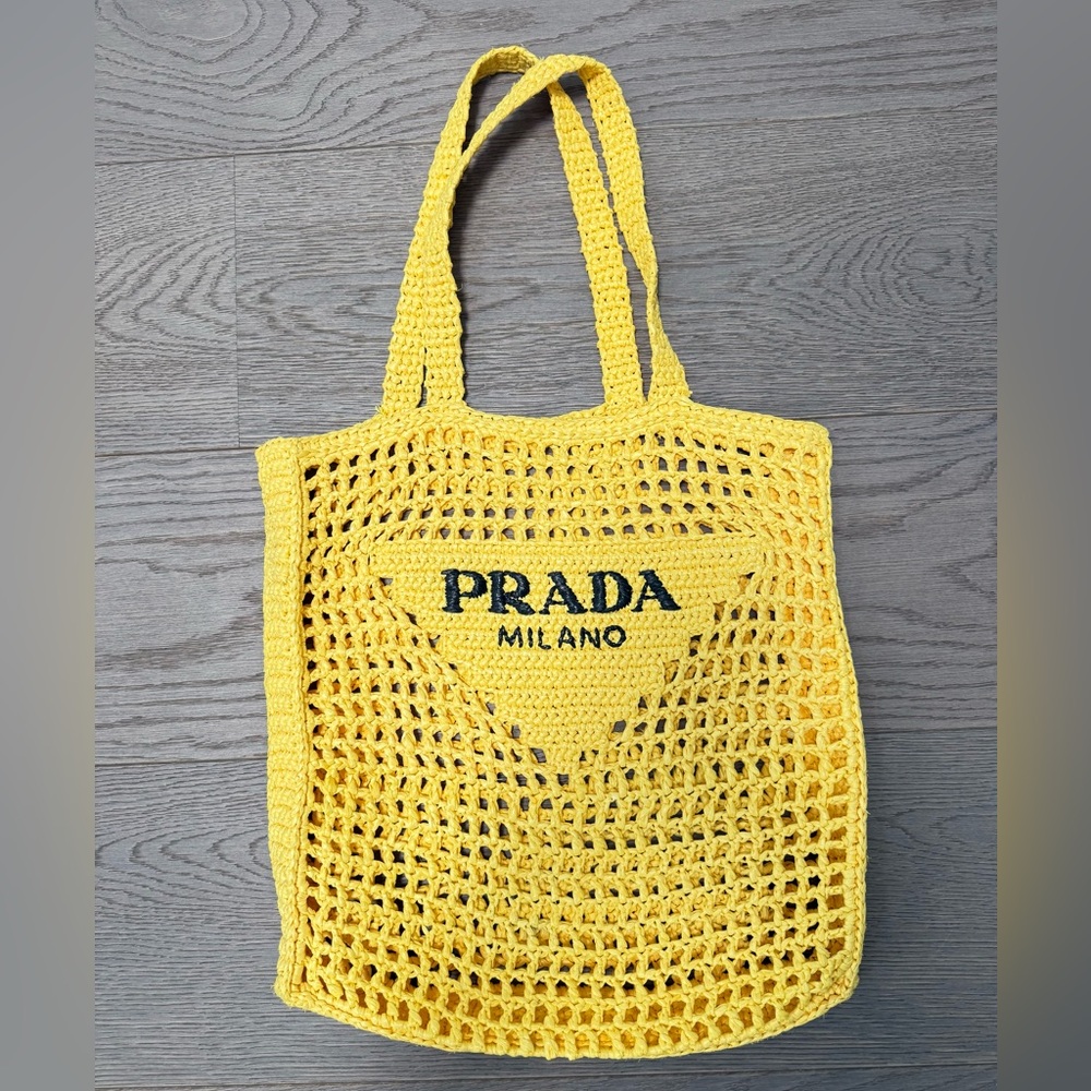 Prada Vibrant Yellow Crochet Tote